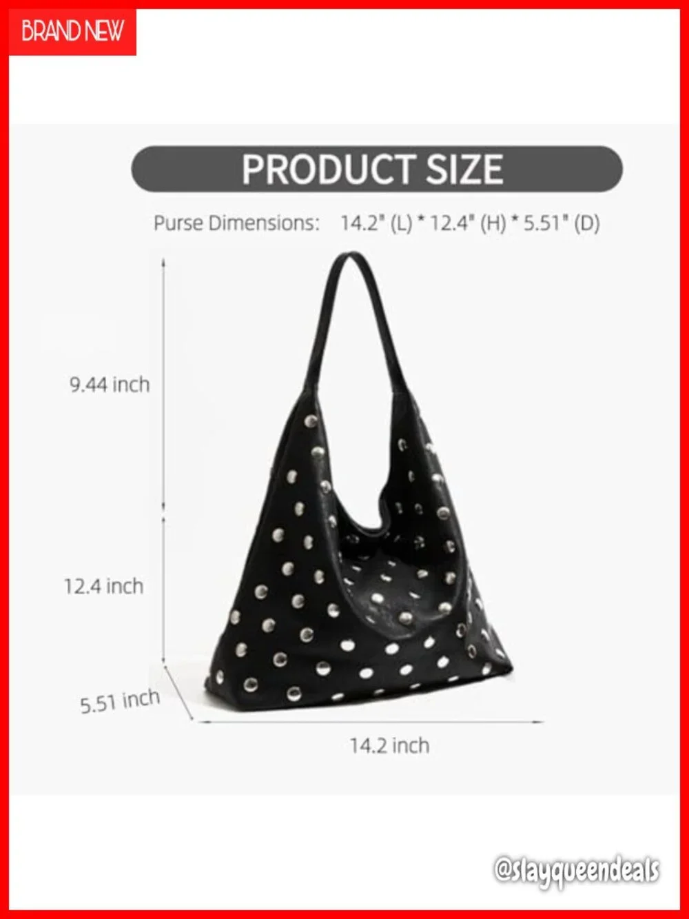 Vegan Leather Studded Hobo Bag Large Capacity Slouchy Shoulder Tote Y2K Punk